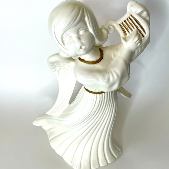 Vtg 1970's Ceramic Angel & Harp White 12" - Picture 1 of 5